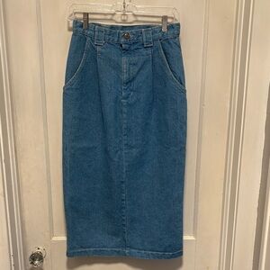 Vintage American Profile Jeanswear High-Rise Blue Denim Pencil Midi Maki Skirt 8